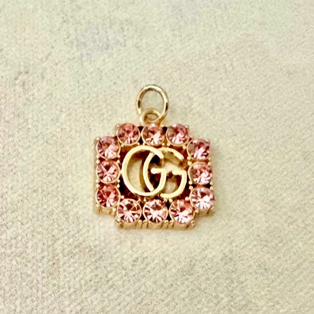 Gucci Gold Pink Pendant, Charm, Interlocking Double G Logo, Authentic, Genuine